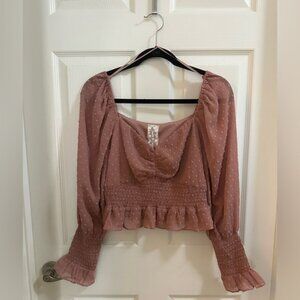 💥Sadie & Sage Cropped Blush Pink Long-sleeve Blouse size Medium feminine